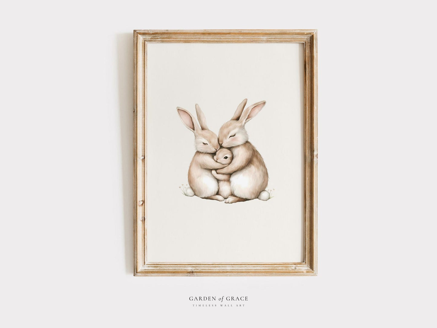 Hugging Bunny Family - Gender Neutral Wall Decor for Nursery (Digital Download)