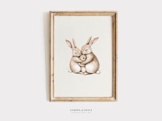 Hugging Bunny Family - Gender Neutral Wall Decor for Nursery (Digital Download)