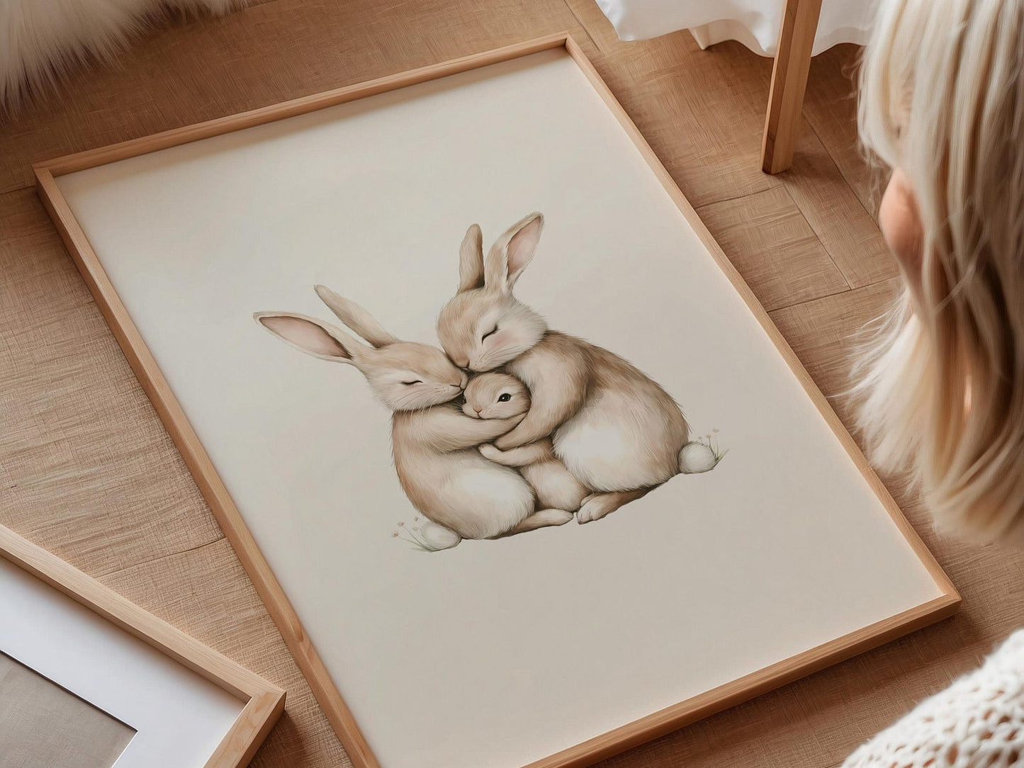 Hugging Bunny Family - Gender Neutral Wall Decor for Nursery (Digital Download)