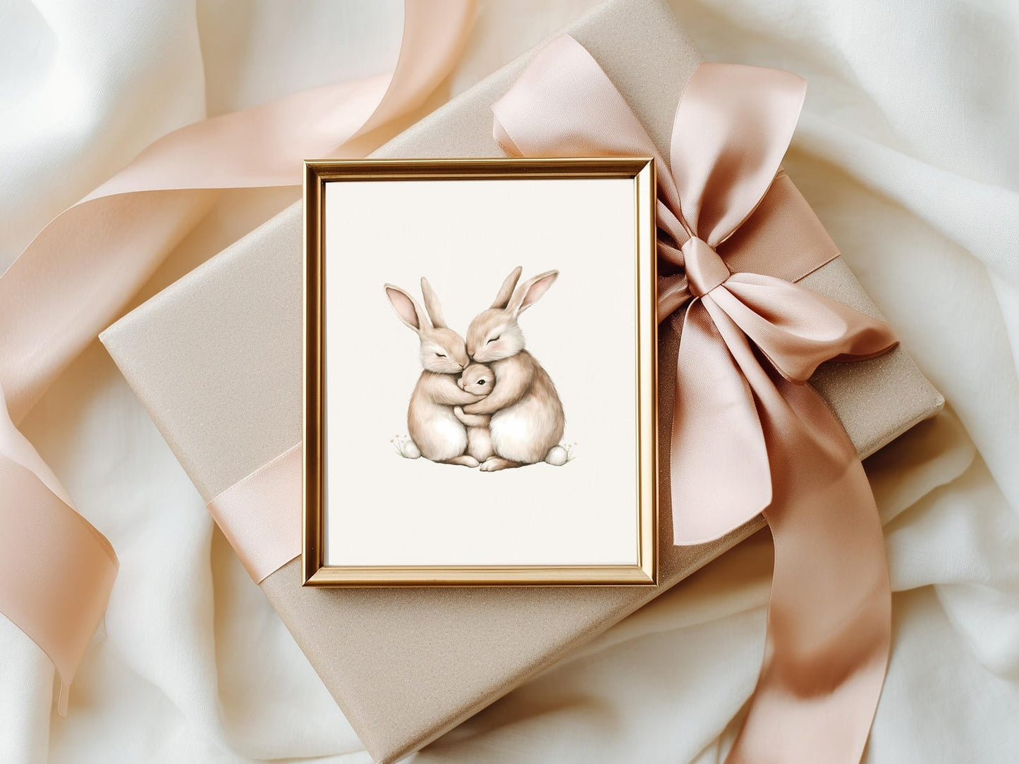 Hugging Bunny Family - Gender Neutral Wall Decor for Nursery (Digital Download)