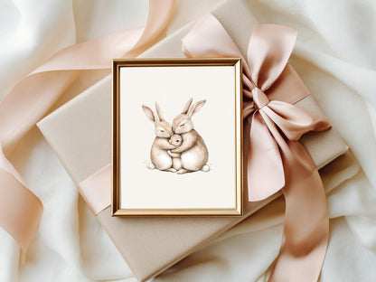 Hugging Bunny Family - Gender Neutral Wall Decor for Nursery (Digital Download)