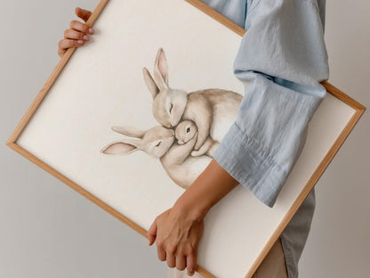 Hugging Bunny Family - Gender Neutral Wall Decor for Nursery (Digital Download)