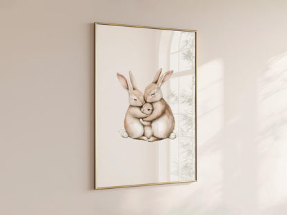 Hugging Bunny Family - Gender Neutral Wall Decor for Nursery (Digital Download)