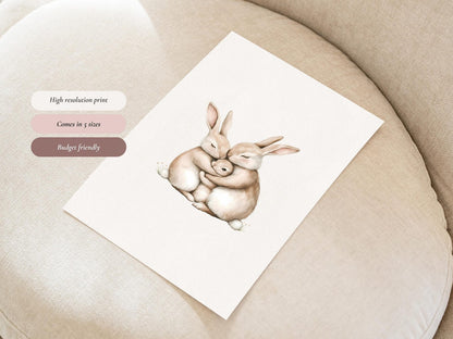 Hugging Bunny Family - Gender Neutral Wall Decor for Nursery (Digital Download)