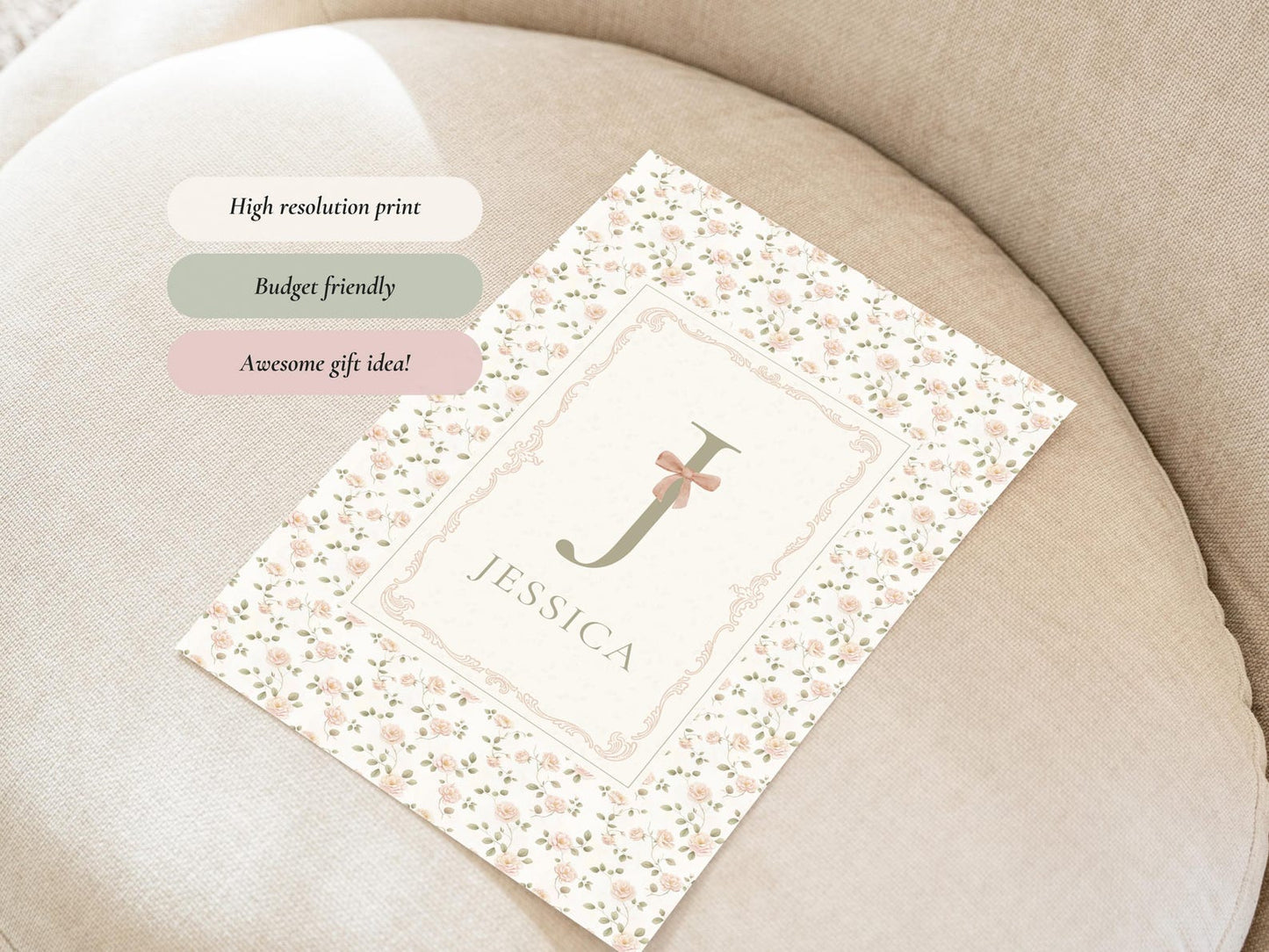 Custom Floral Name and Letter Print for Nursery (Digital Download)