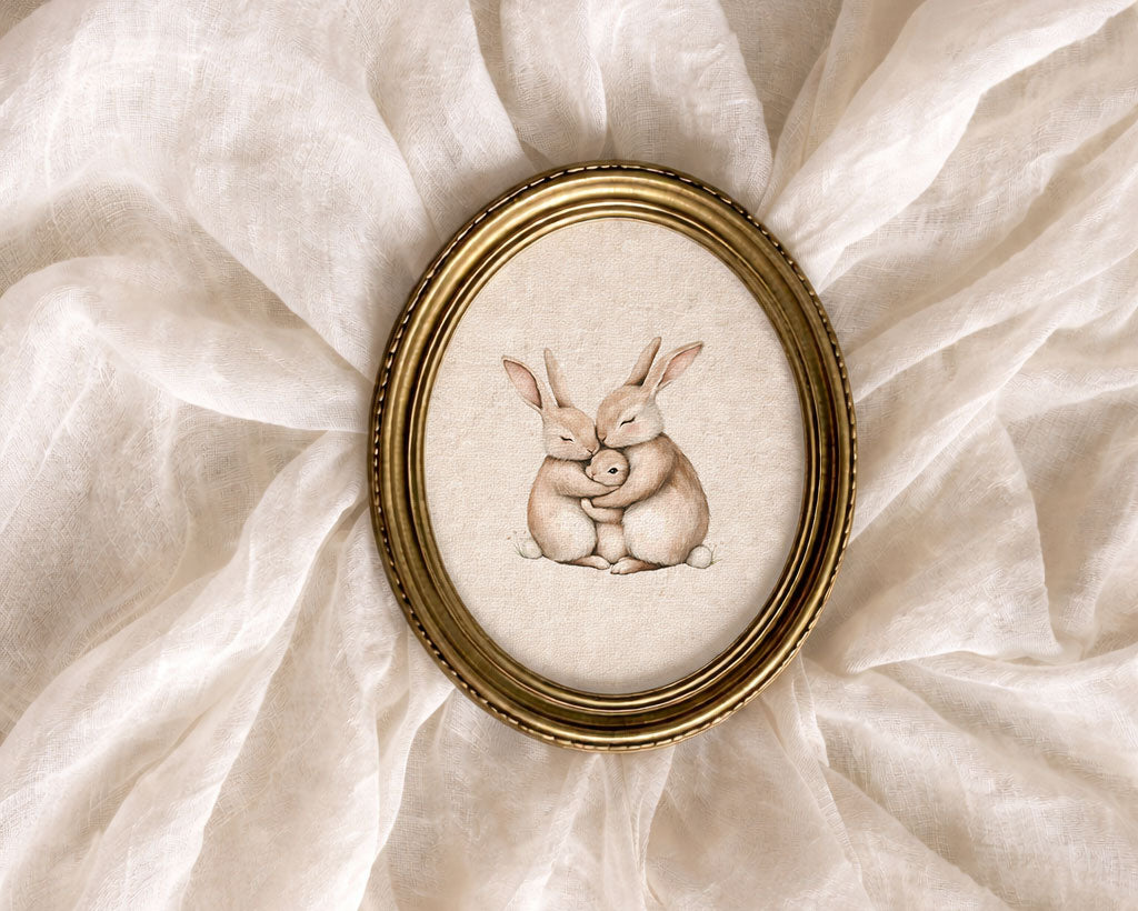 Hugging Bunny Family - Gender Neutral Wall Decor for Nursery (Digital Download)